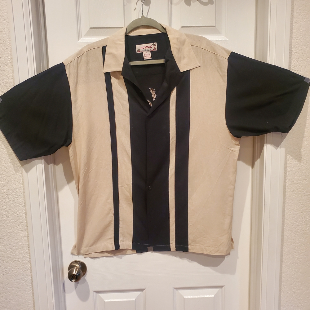 Retro Beige and Black Bowling Shirt
